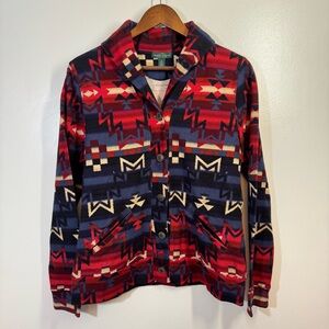 Lauren Jeans Co Ralph Lauren LRL Shirt Women's Medium Aztec Red Blue Sweater